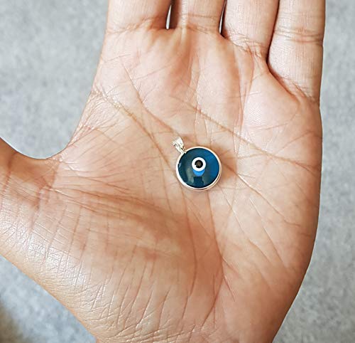 MYSTIC JEWELS by Dalia - Crystal Evil Eye Pendant for Good Luck - 925 Sterling Silver - Pendant Diameter 15 mm (Transparent Light Blue)