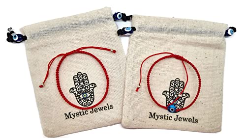 MYSTIC JEWELS by Dalia - 7 knots Red Thread Bracelet - Adjustable protection and evil eye bracelet, lucky amulet, handmade, unisex (Model 4)