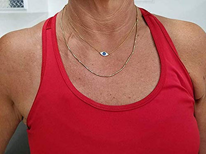 MYSTIC JEWELS by Dalia - Evil Eye Necklace - Rhodium - 925 Sterling Silver Enameled with White and Blue for Good Luck for Women and Girls (Silver)