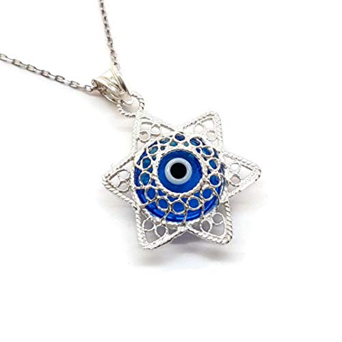 MYSTIC JEWELS By Dalia - Filigree Necklace with Turkish Eye 925 Sterling Silver (Star of David)
