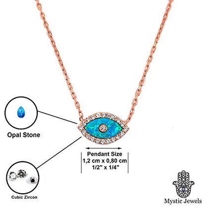 MYSTIC JEWELS by Dalia - Opal Necklace in the Shape of a Turkish Eye, 925 Sterling Silver with Cubic Zirconia (Pink)