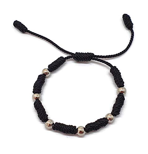 MYSTIC JEWELS by Dalia - Kabbalah Bracelet - 7 Knots Red Thread Cord with Balls - Unisex - Adjustable - Evil Eye Protection, Good Luck, Good Luck (Black)