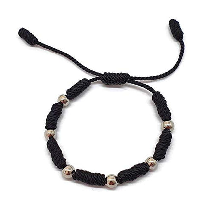 MYSTIC JEWELS by Dalia - Kabbalah Bracelet - 7 Knots Red Thread Cord with Balls - Unisex - Adjustable - Evil Eye Protection, Good Luck, Good Luck (Black)