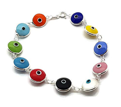 MYSTIC JEWELS by Dalia - 19cm Silver Evil Eye Bracelet (Multicolor Opaque)