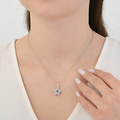MYSTIC JEWELS By Dalia - 925 Sterling Silver and Crystal Evil Eye Necklace, Minimalist, in different Shapes (Hand, Star, Round) (Star)