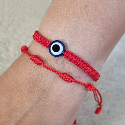 MYSTIC JEWELS by Dalia - 7 knots Red Thread Bracelet - Adjustable protection and evil eye bracelet, lucky amulet, handmade, unisex (Model 3)