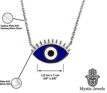 MYSTIC JEWELS by Dalia - Eye Necklace with Eyelashes - 925 Sterling Silver Enameled in Blue Color for Good Luck (925 Silver)