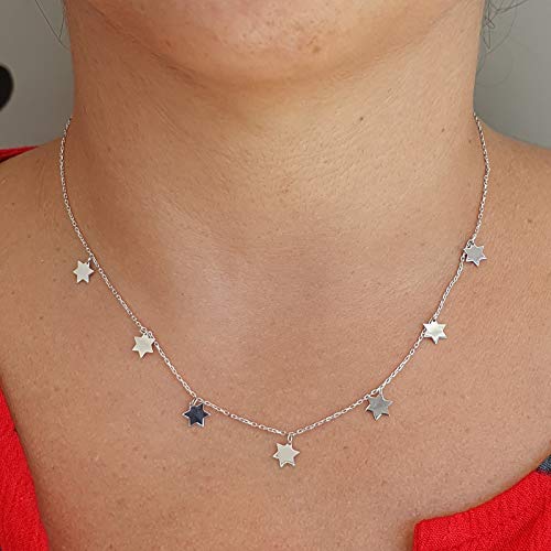 MYSTIC JEWELS By Dalia - 925 Sterling Silver Necklace, Choker for Women with 7 small Stars of David (925 Silver)