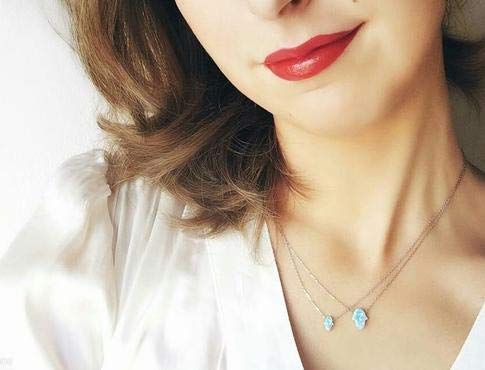 MYSTIC JEWELS by Dalia Hand of Fatima Pendant Necklace, 925 Sterling Silver, Synthetic Opal, Length 40 cm + 5 cm Adjustable (Silver)