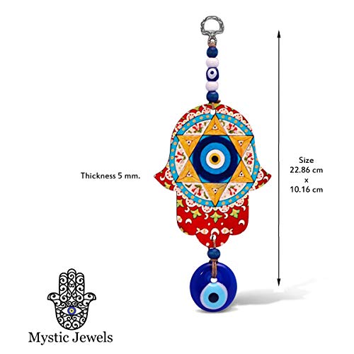 MYSTIC JEWELS - Hamsa of the Hand of Fatima in wood with Turkish eye for Good Luck and Energy at Home (Color 6)