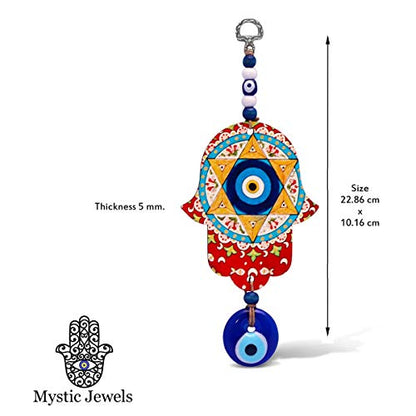 MYSTIC JEWELS - Hamsa of the Hand of Fatima in wood with Turkish eye for Good Luck and Energy at Home (Color 6)