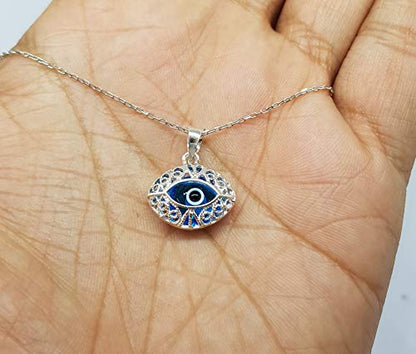 Mystic Jewels By Dalia - Crystal and 925 Sterling Silver Evil Eye Necklace - Filigree Turkish Eye - Eye Shape