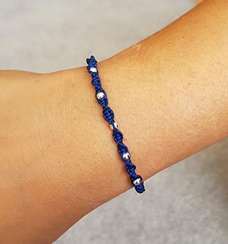 MYSTIC JEWELS - Colorful Thread Kabbalah Bracelet with Balls, Amulet, Evil Eye Protection, Good Luck, Good Luck (Blue)