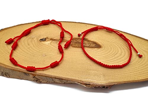MYSTIC JEWELS by Dalia - 7 knots Red Thread Bracelet - Adjustable protection and evil eye bracelet, lucky amulet, handmade, unisex (Model 1)
