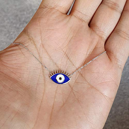 MYSTIC JEWELS by Dalia - Eye Necklace with Eyelashes - 925 Sterling Silver Enameled in Blue Color for Good Luck (925 Silver)