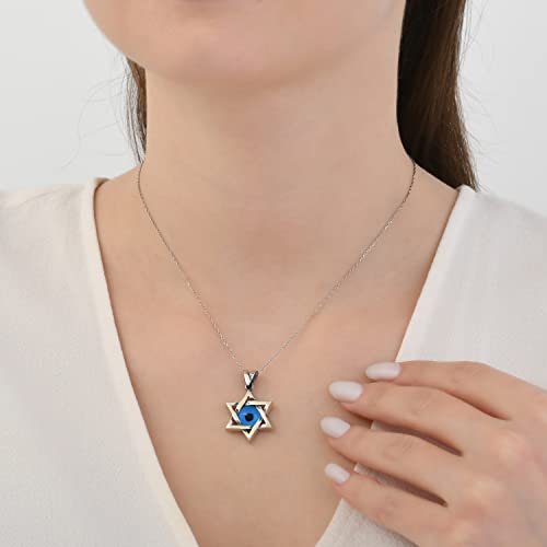 MYSTIC JEWELS By Dalia - 925 Sterling Silver Star of David (Magen David) Necklace with Crystal Blue Evil Eye in the Middle