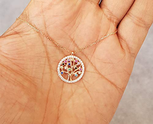 MYSTIC JEWELS by Dalia - Tree of Life Necklace - 925 Sterling Silver with Zircons (Pink)