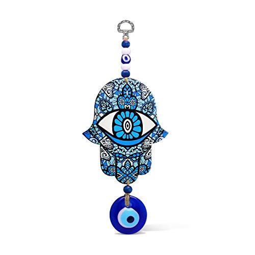MYSTIC JEWELS - Hamsa of the Hand of Fatima in wood with Turkish eye for Good Luck and Energy at Home (Color 4)