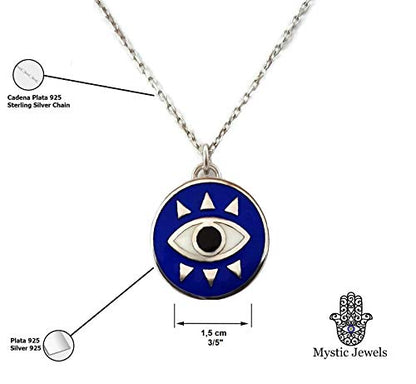 MYSTIC JEWELS by Dalia - Round Eye Necklace For Good Luck - 925 Sterling Silver Enameled in Blue (925 Silver)
