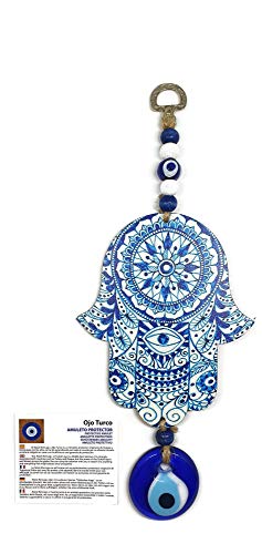 MYSTIC JEWELS - Hamsa of the Hand of Fatima in wood with Turkish eye for Good Luck and Energy at Home (Color 5)