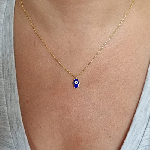 MYSTIC JEWELS By Dalia - 925 Sterling Silver Necklace, Hamsa (Hand of Fatima) enamelled evil eye, ideal for gifting (Golden)