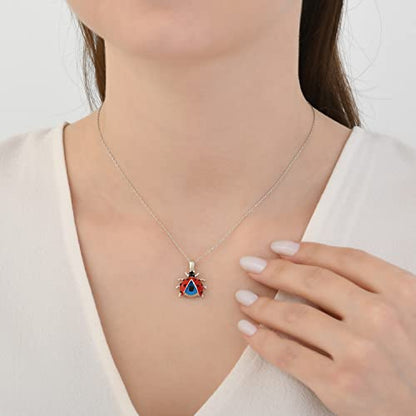 MYSTIC JEWELS By Dalia - 925 Sterling Silver Pendant with Red Ladybug and Crystal Evil Eye for Protection and Good Luck, Kids, Girls