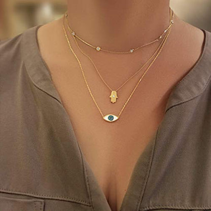 MYSTIC JEWELS by Dalia - Evil Eye Necklace - Rhodium - 925 Sterling Silver Enameled with White and Blue for Good Luck for Women and Girls (Silver)