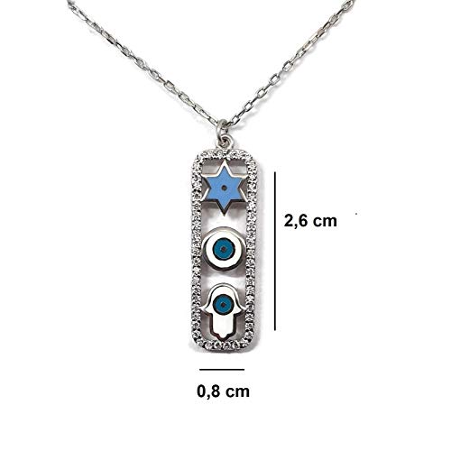 MYSTIC JEWELS By Dalia - Three symbols together - Star of David + Evil Eye + Hand of Fatima - to protect you, Gift for Women, Wedding (Silver)