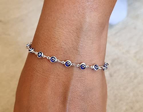 MYSTIC JEWELS by Dalia - Silver Evil Eye Bracelet - 19cm (Navy Blue)