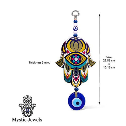 MYSTIC JEWELS - Hamsa of the Hand of Fatima in wood with Turkish eye for Good Luck and Energy at Home (Color 3)