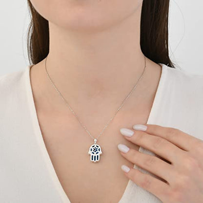 MYSTIC JEWELS By Dalia - 925 Sterling Silver and Crystal Evil Eye Necklace, Minimalist, in different Shapes (Hand, Star, Round) (Hand of Fatima)