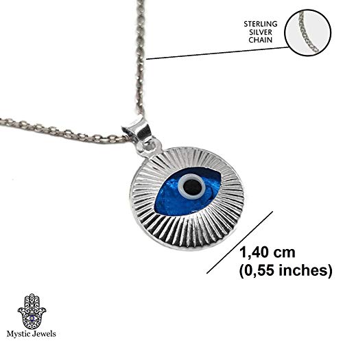 MYSTIC JEWELS by Dalia - Crystal and 925 Sterling Silver Evil Eye Necklace - Round Turkish Eye for Gifting
