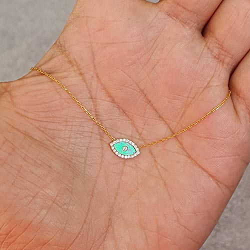 MYSTIC JEWELS by Dalia - Opal Necklace in the Shape of a Turkish Eye, 925 Sterling Silver with Cubic Zirconia (Golden)