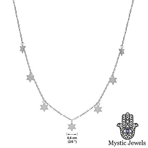 MYSTIC JEWELS By Dalia - 925 Sterling Silver Necklace, Choker for Women with 7 small Stars of David (925 Silver)