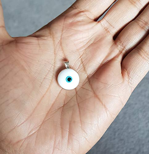 MYSTIC JEWELS By Dalia - Crystal Evil Eye Pendant for Good Luck - 925 Sterling Silver - Pendant Diameter 15 mm (White)
