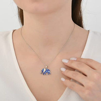 MYSTIC JEWELS By Dalia -Necklace 925 sterling silver Navy blue enamel and turquoise eyes, minimalist, good luck Elephant or Star model (Elephant)