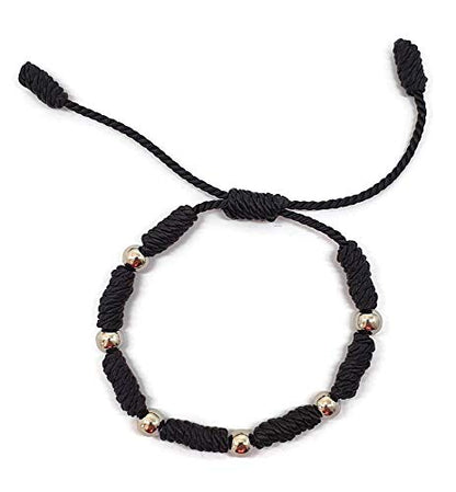MYSTIC JEWELS by Dalia - Kabbalah Bracelet - 7 Knots Red Thread Cord with Balls - Unisex - Adjustable - Evil Eye Protection, Good Luck, Good Luck (Black)