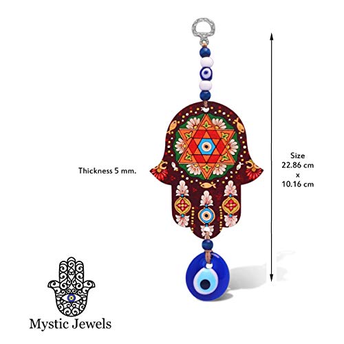 MYSTIC JEWELS - Hamsa of the Hand of Fatima in wood with Turkish eye for Good Luck and Energy at Home (Color 7)