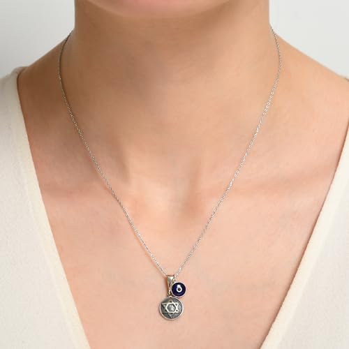 MYSTIC JEWELS By Dalia - 925 Sterling Silver Round Star of David Pendant with a 7mm Turkish Evil Eye Charm Dangling for Evil Eye (Pendant)