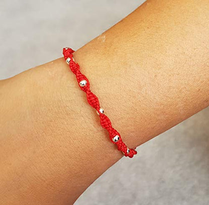 MYSTIC JEWELS - Colorful Thread Kabbalah Bracelet with balls, amulet, evil eye protection, good luck, good luck (Red)