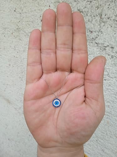 MYSTIC JEWELS By Dalia - 925 Sterling Silver Round Evil Eye Pendant with Surrounding Blue Zirconia for Gifting on New Year, Birthday
