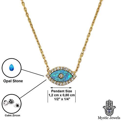 MYSTIC JEWELS by Dalia - Opal Necklace in the Shape of a Turkish Eye, 925 Sterling Silver with Cubic Zirconia (Golden)