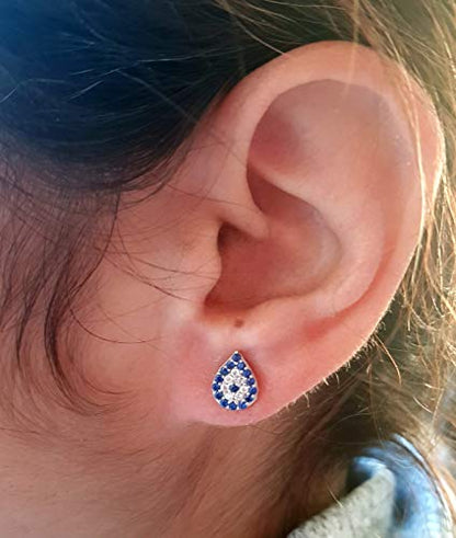 MYSTIC JEWELS By Dalia - 925 sterling silver earring - Turkish eye with cubic zirconia (Drop)