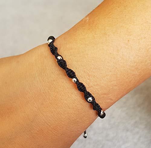 MYSTIC JEWELS - Colorful Thread Kabbalah Bracelet with Balls, Amulet, Evil Eye Protection, Good Luck, Good Luck (Black)