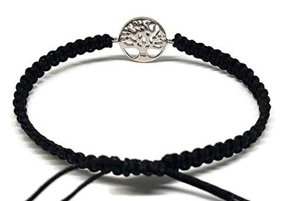 MYSTIC JEWELS by Dalia - 925 Sterling Silver Bracelet - tree of Life - in macrome Black Thread - Adjustable - to give as a gift (Silver)
