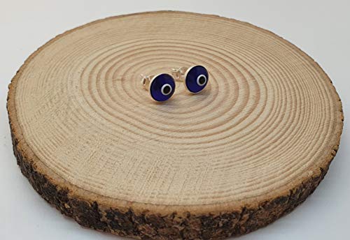 MYSTIC JEWELS By Dalia - Small Turkish Evil Eye Crystal Earrings - 925 Sterling Silver (Navy Blue)