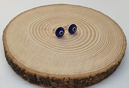 MYSTIC JEWELS By Dalia - Small Turkish Evil Eye Crystal Earrings - 925 Sterling Silver (Navy Blue)