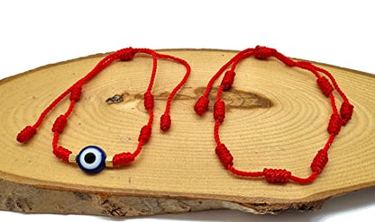 MYSTIC JEWELS by Dalia - 7 knots Red Thread Bracelet - Adjustable protection and evil eye bracelet, lucky amulet, handmade, unisex (Model 2)