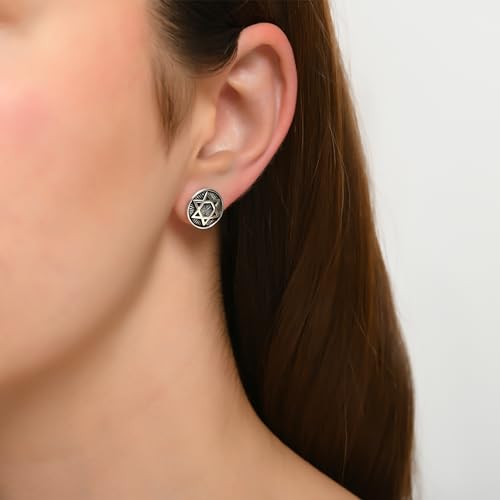 MYSTIC JEWELS By Dalia - 925 Sterling Silver Round Star of David Pendant with a 7mm Turkish Evil Eye Charm Dangling for Evil Eye (Earrings)