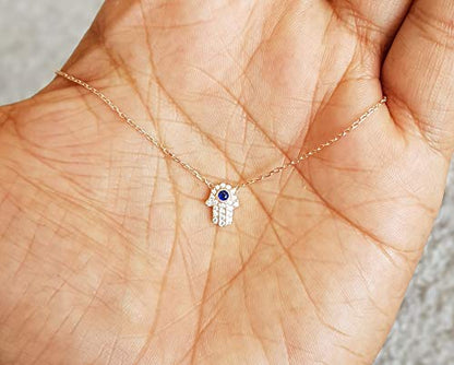 MYSTIC JEWELS by Dalia - Hand of Fatima Necklace with Good Luck Pendant - Minimalist - 925 Sterling Silver to protect you (Pink)